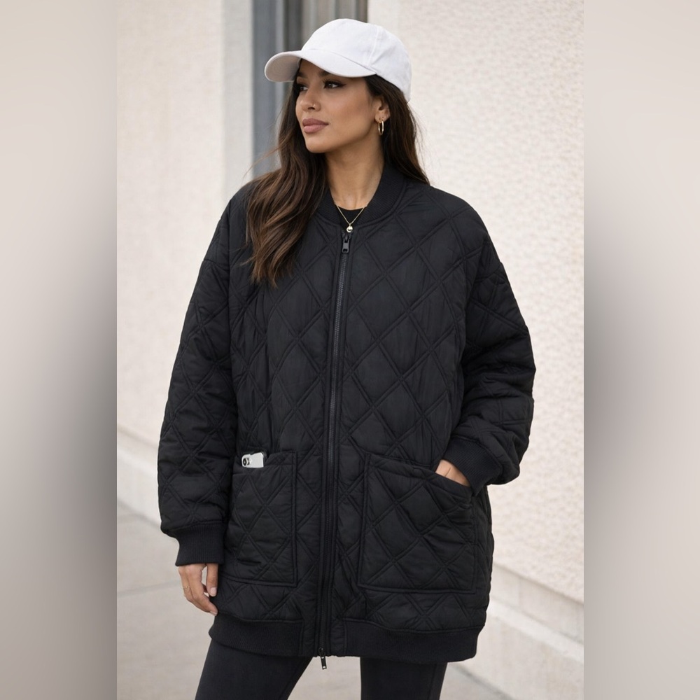 CALIA Quilted Black Bomber Jacket | Oversized Fit | Like New | Size M